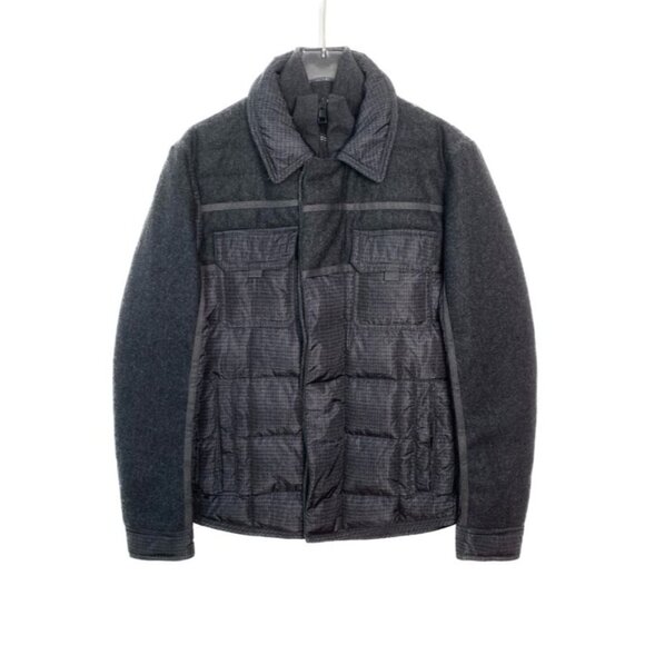 Moncler Mens Wool & Down Patchwork Jacket With Overlay Collar  Size 0  Black & G - Picture 1 of 8